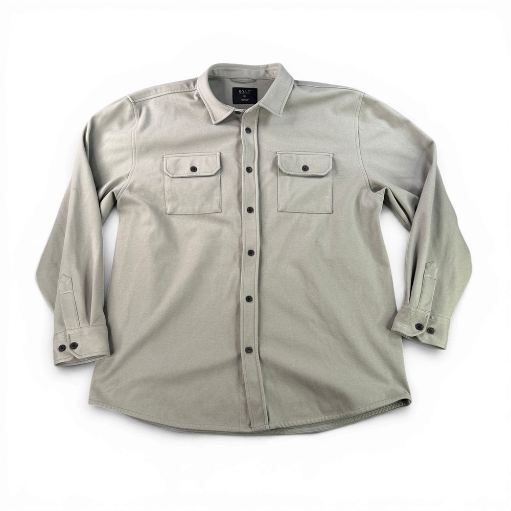 BYLT‎ Coastal Overshirt Mens 3XL Stone Gray Stretch Button Down Utility Jacket